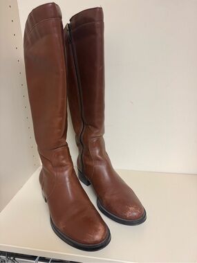 Cognac Leather Knee-High Waterproof Riding Boots 8
